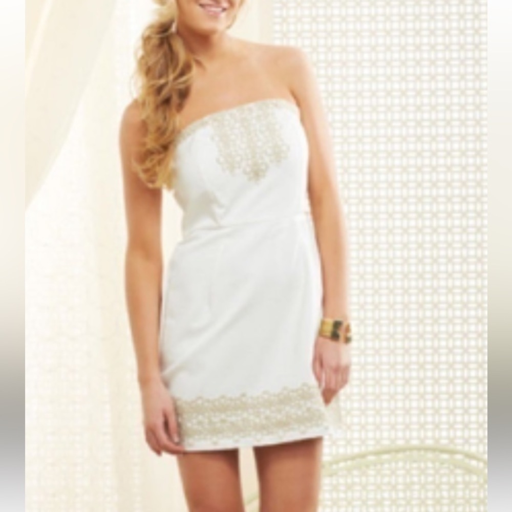 Mud Pie Blakley Strapless Cream and Gold Embellishment Mini Dress Size Large